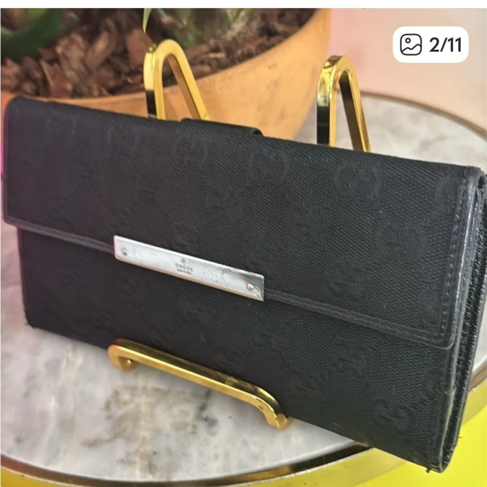 Gucci Black & Silver Monogram Wallet